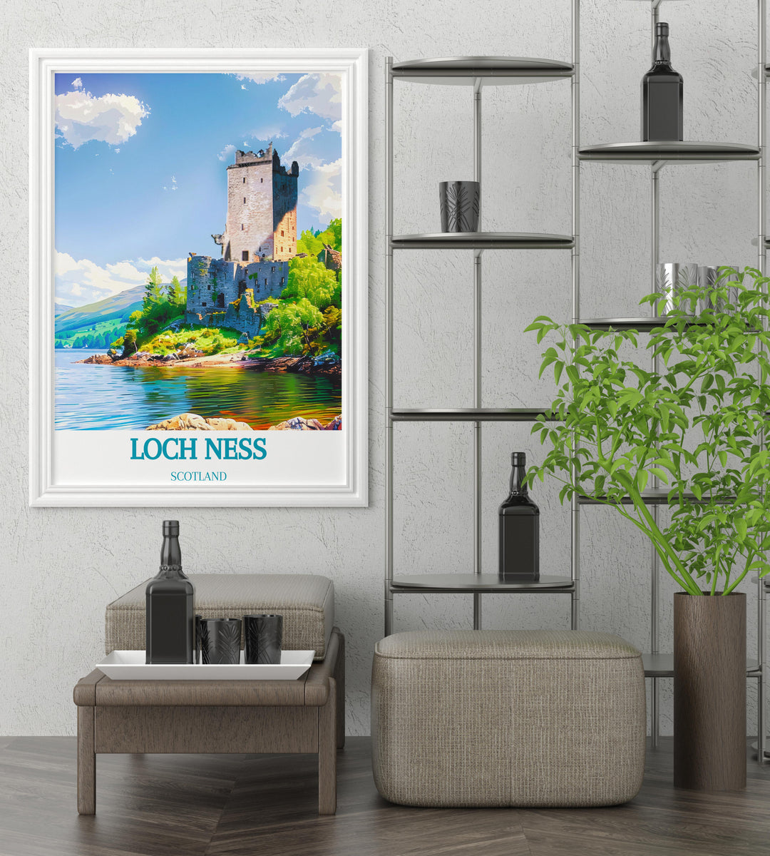 Detailed print of Urquhart Castles ruins, ideal for adding a historical element to your home or office.