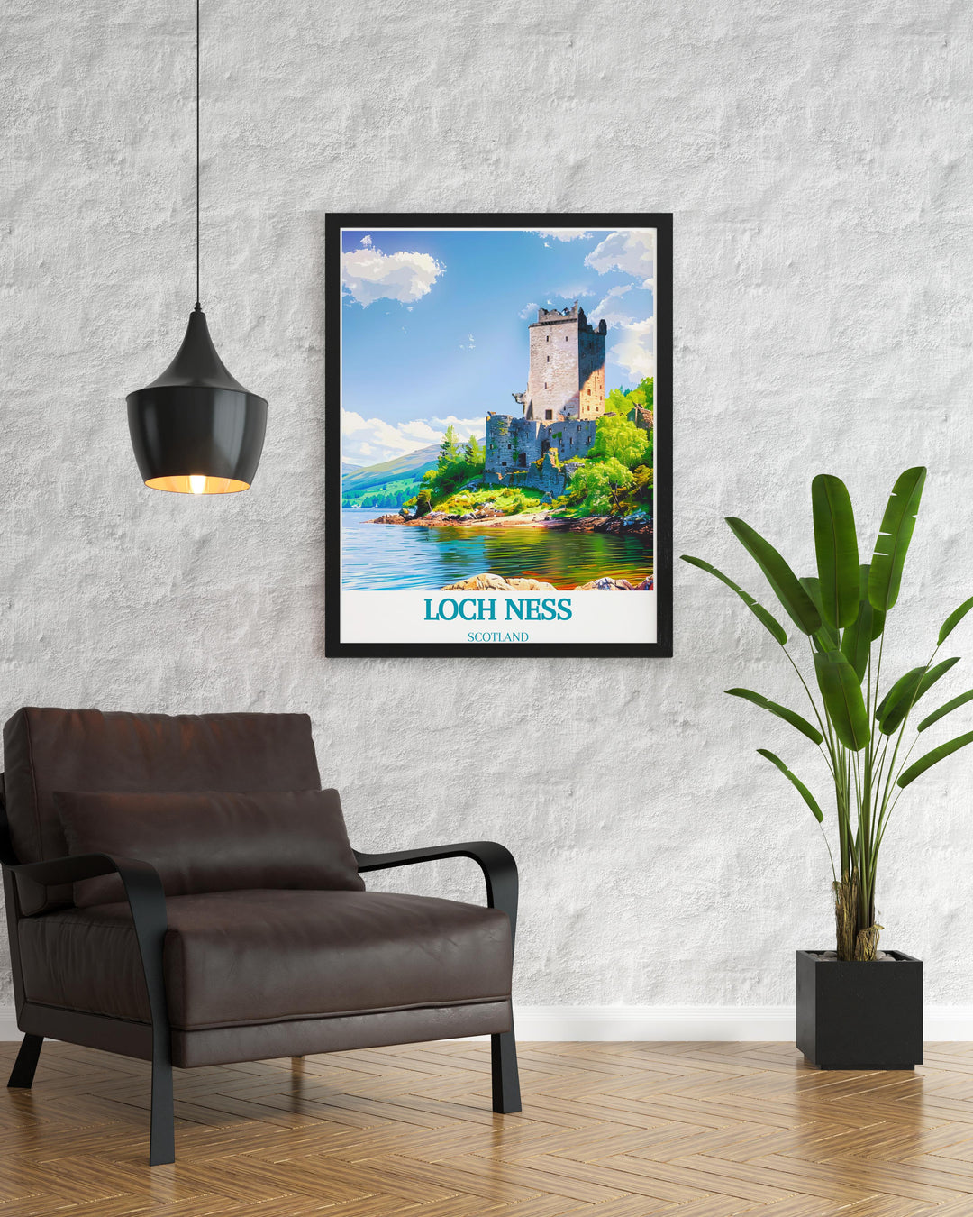 Vibrant artwork showing the lush scenery surrounding Urquhart Castle, great for enhancing any living space with natural beauty.