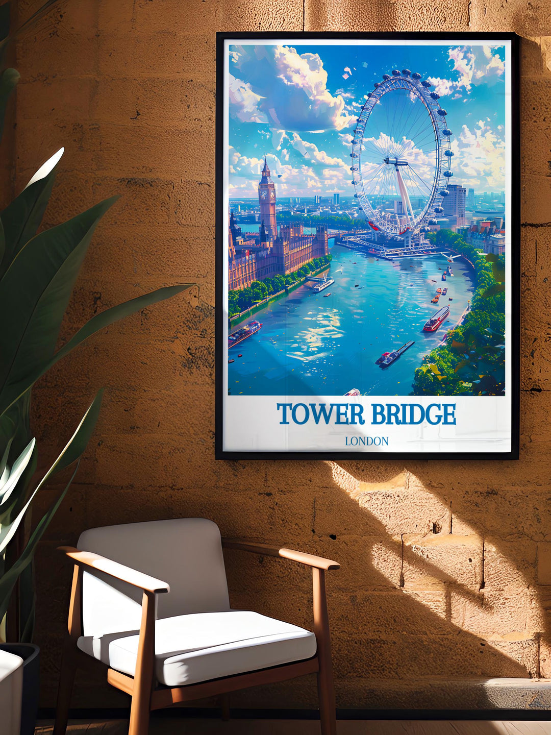 Detailed art print capturing an aerial view of The London Eye, perfect for adding a dramatic focal point to any room.