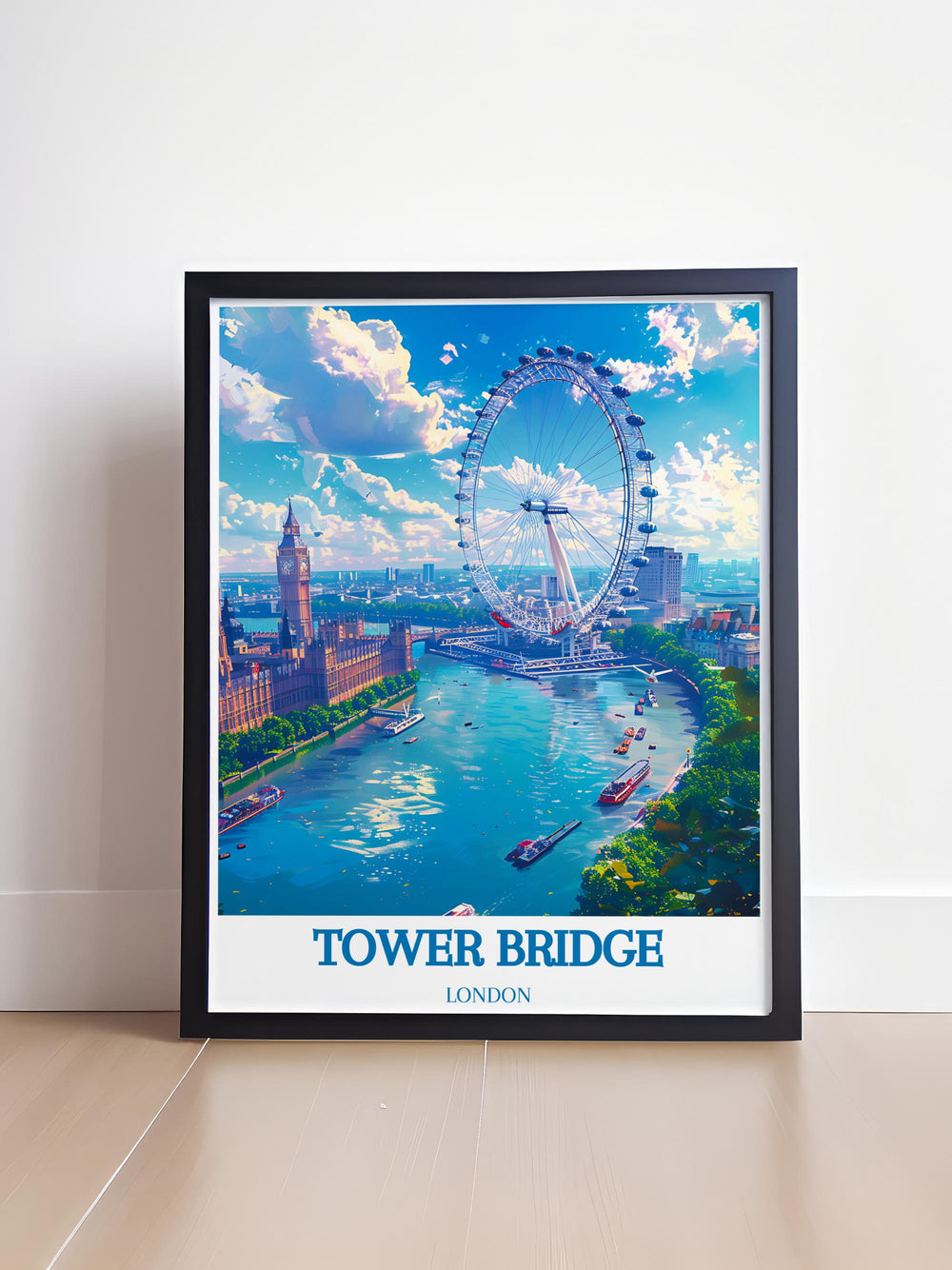 Modern wall decor featuring iconic English landmarks blended with contemporary artistic styles.