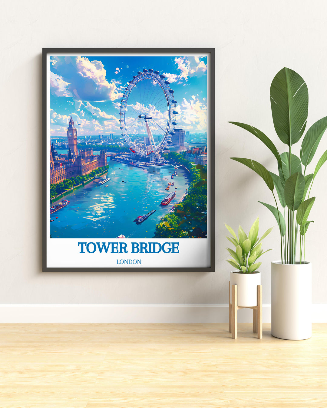 Wall art of Londons architecture, including The London Eye and historical sites, perfect for urban enthusiasts.