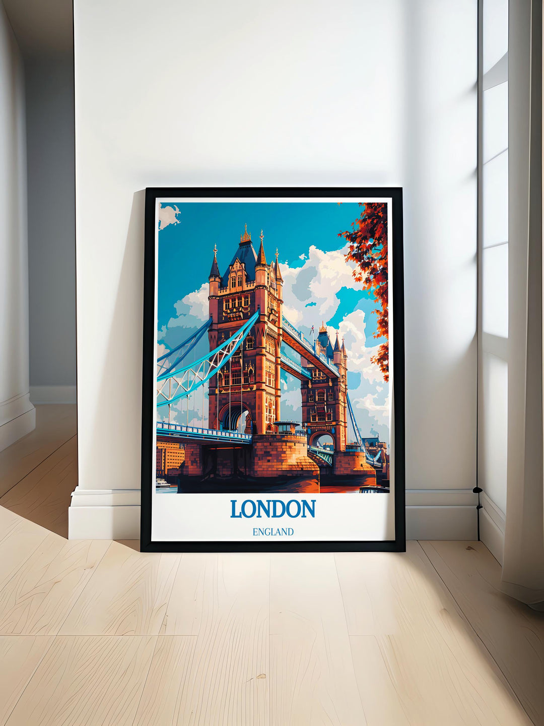 Artistic representation of Tower Bridge in a unique vintage frame, perfect for collectors and enthusiasts.