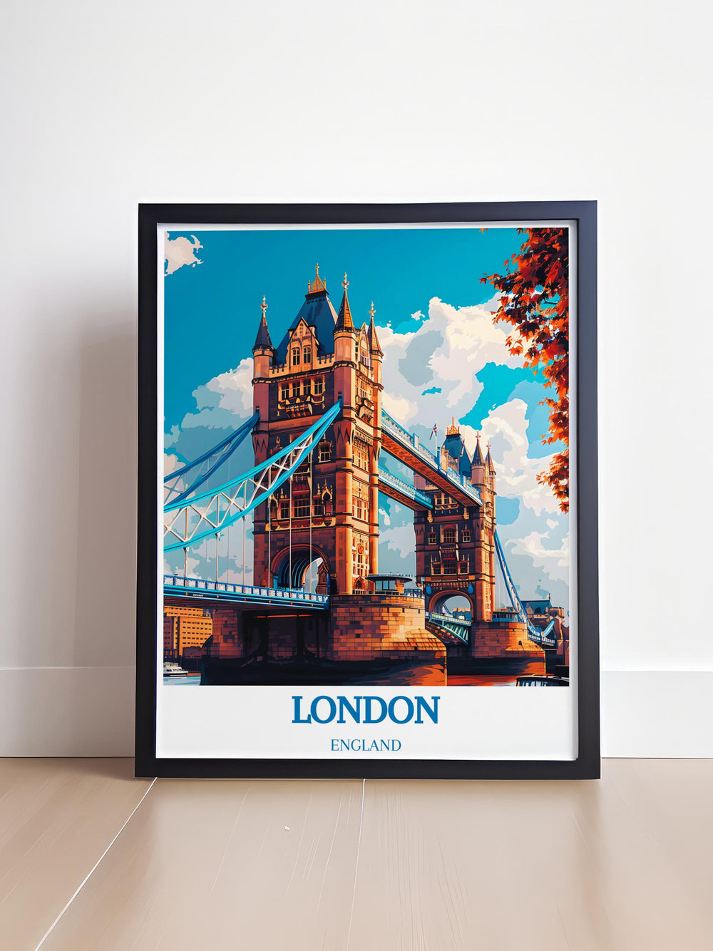 Tower Bridge as seen on a misty London morning, encapsulated in a high quality framed print.