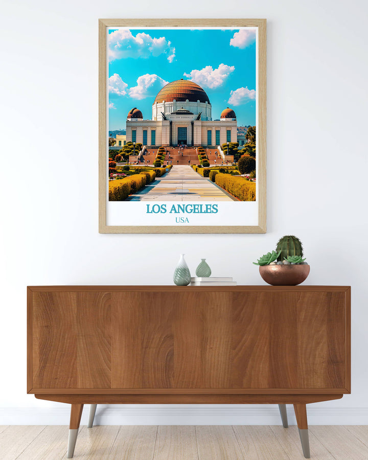 Travel poster of Los Angeles, highlighting Griffith Observatory as a must visit destination.