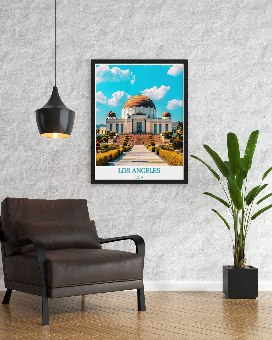 Griffith Observatory depicted in a unique artistic style, suitable for modern and traditional decors.