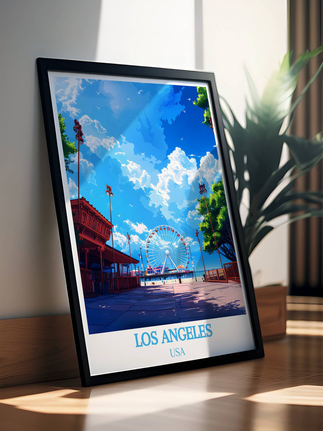 Santa Monica Pier in a vintage style frame, perfect for collectors and enthusiasts of historical amusements.