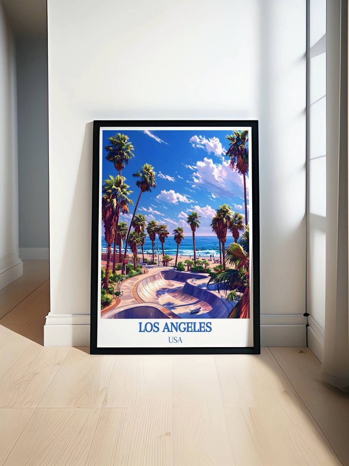Decorative print of Venice Beach Boardwalk during sunset, offering a serene yet lively scene.