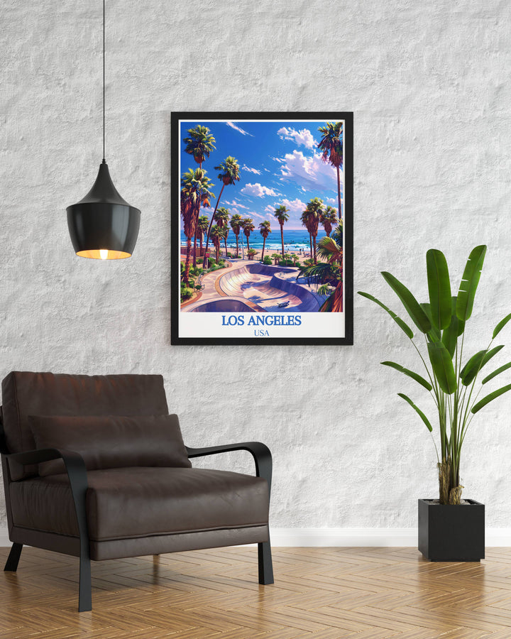 Canvas art of Los Angeles, blending urban landscapes with iconic beach scenes.