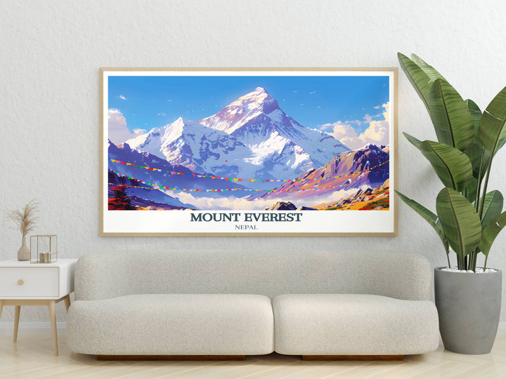 Wall art depicting the historic Hillary Step on Mount Everest, capturing a key moment in climbing history.