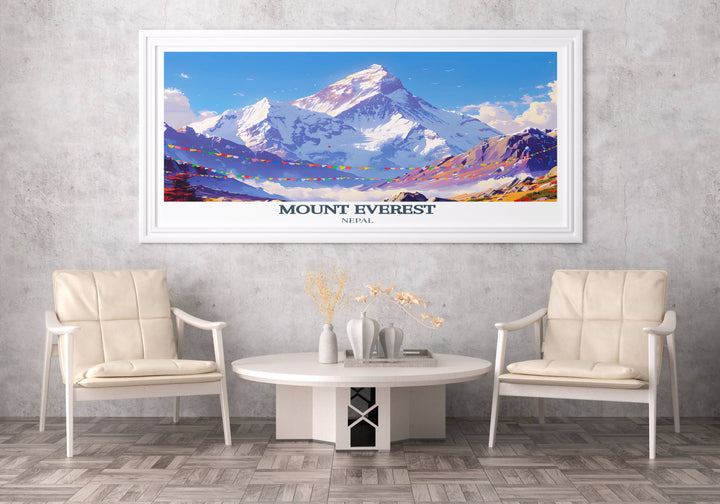 Mount Everest wall decor illustrating the various climbing routes, educational and inspiring for aspiring climbers.