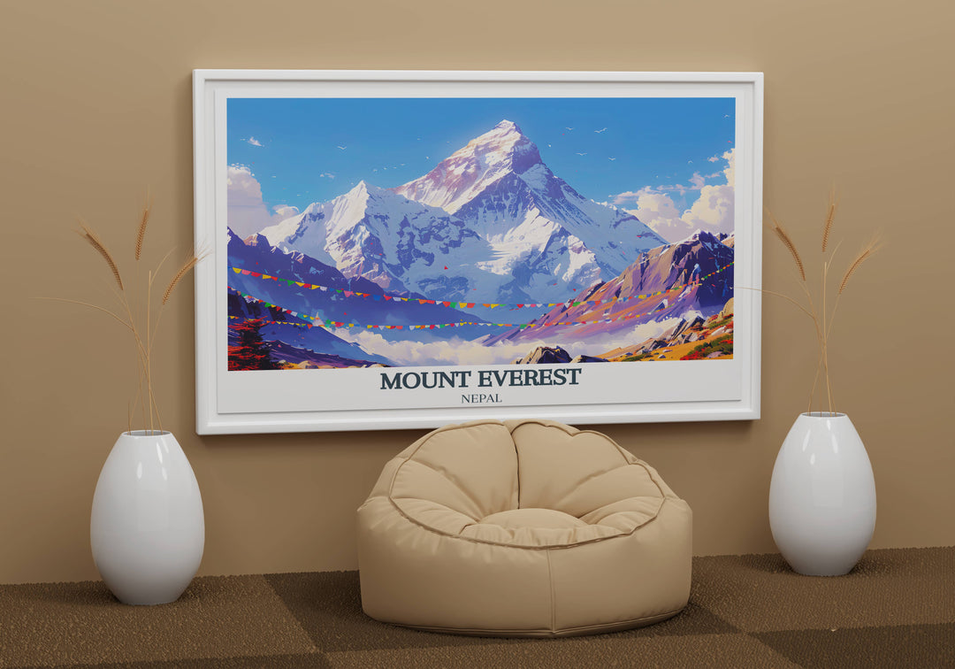 Vintage style Nepal travel poster, with a retro look at the Everest trekking experience.