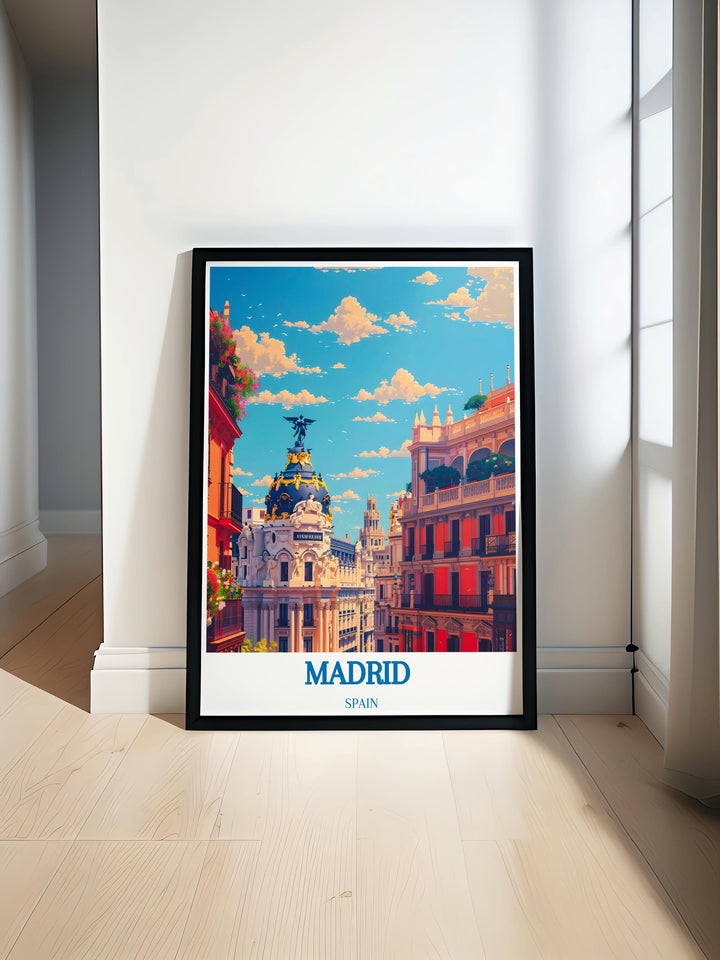 Gallery wall art featuring the vibrant streets of Madrid, perfect for urban art enthusiasts.