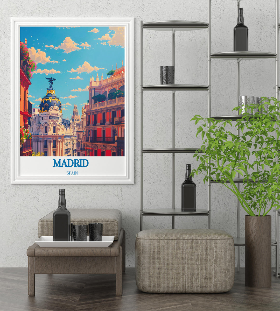 Artwork showcasing Madrids bustling street life, a great addition to any living space.
