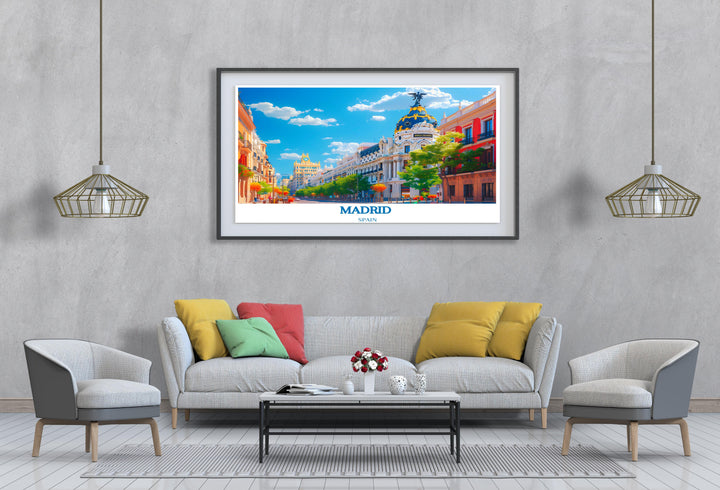 Canvas art depicting iconic landmarks of Madrid, ideal for lovers of Spanish culture.