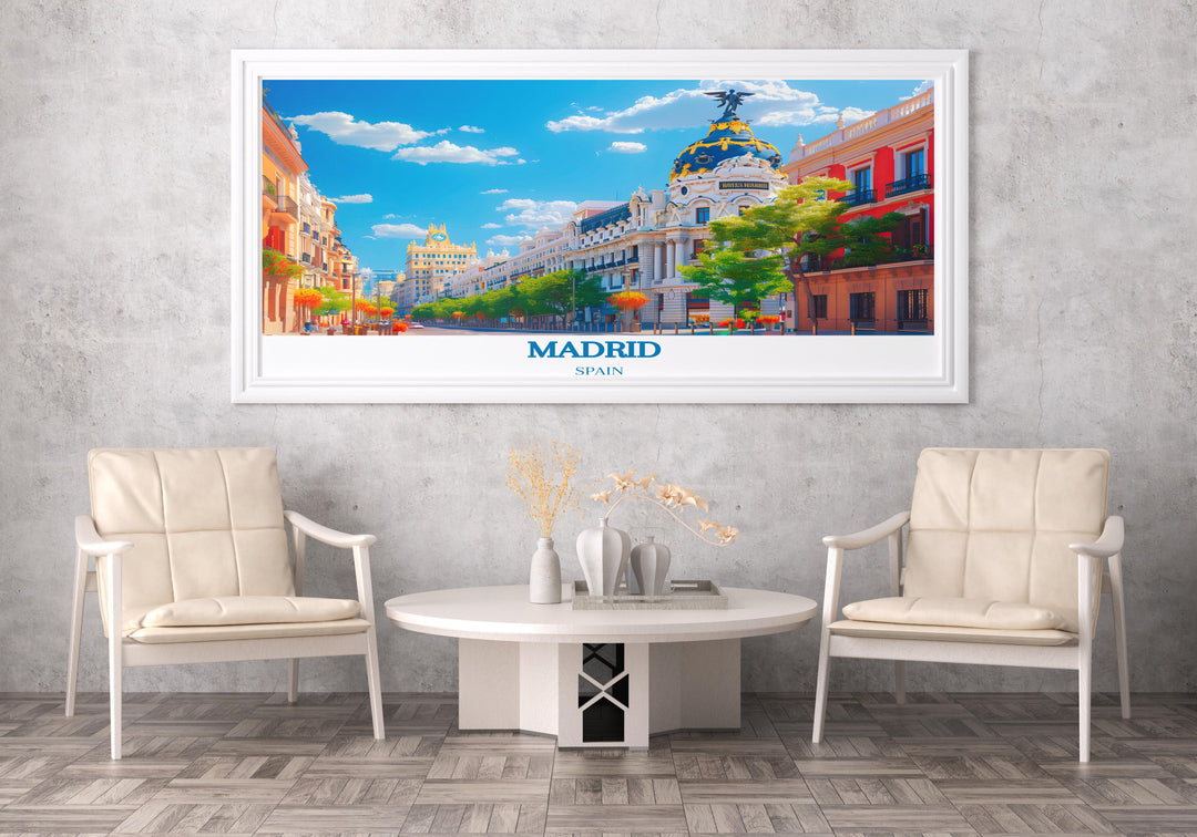 Madrid themed wall decor, featuring the bustling cafes and historic architecture.