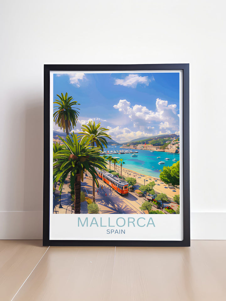 Home decor featuring Port de Sóller captures the essence of this picturesque Mediterranean town in each design.