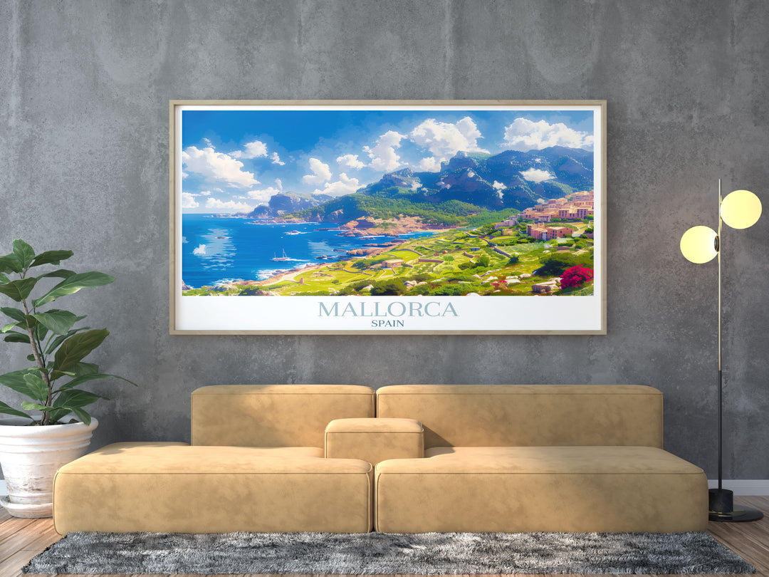 Framed artwork of Serra de Tramuntana, depicting UNESCO listed mountain landscapes.