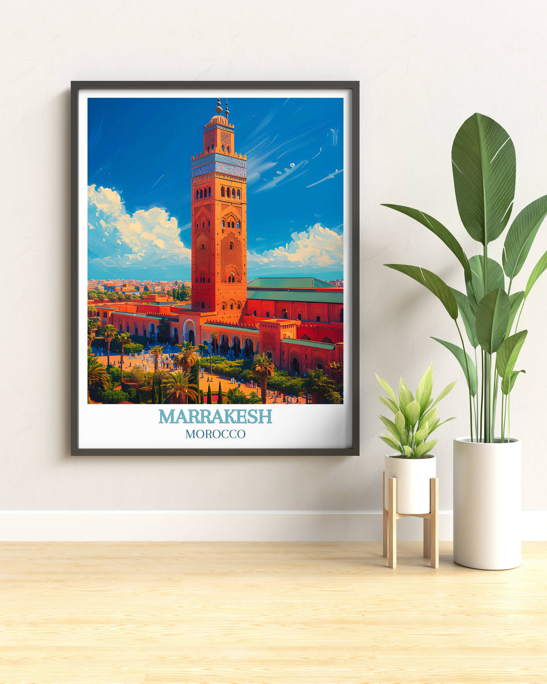 Vintage Moroccan poster featuring classic designs and cultural symbols from historic Marrakesh.