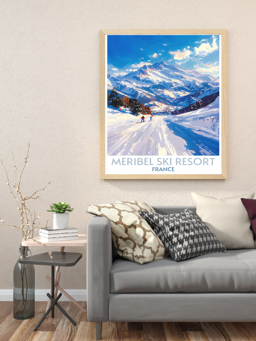 Wall art featuring panoramic views of the French Alps from Meribel, highlighting the natural beauty and vast ski terrain.