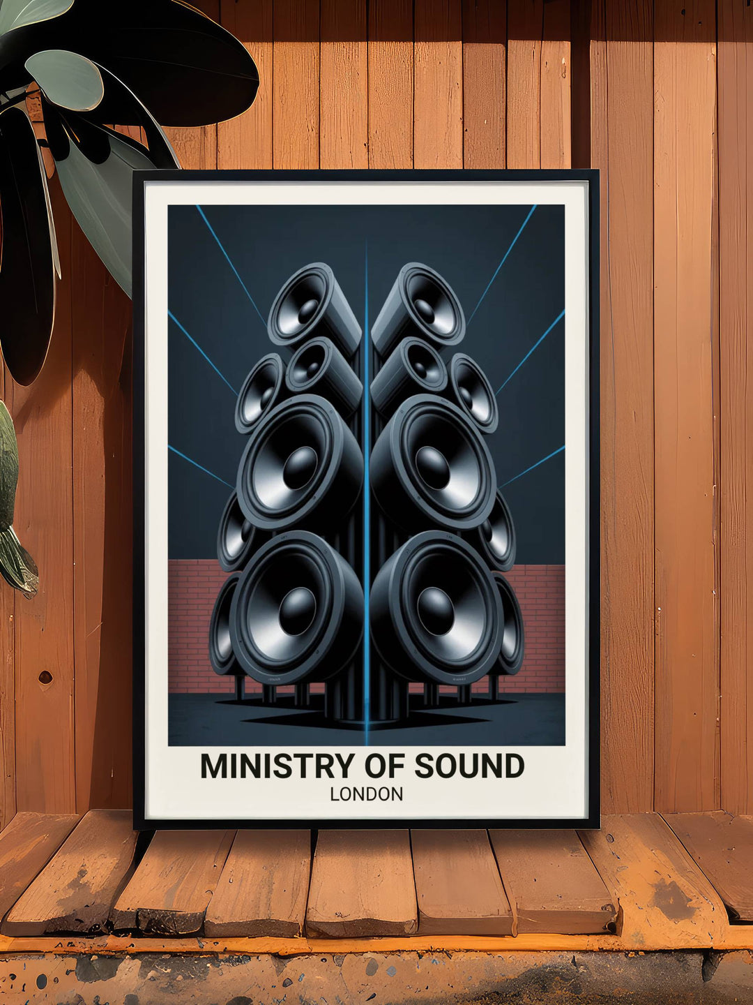 Close-up of the typography on the Ministry of Sound London poster showing the bold sans-serif font and the professional gallery-style layout of this legendary SE1 piece.