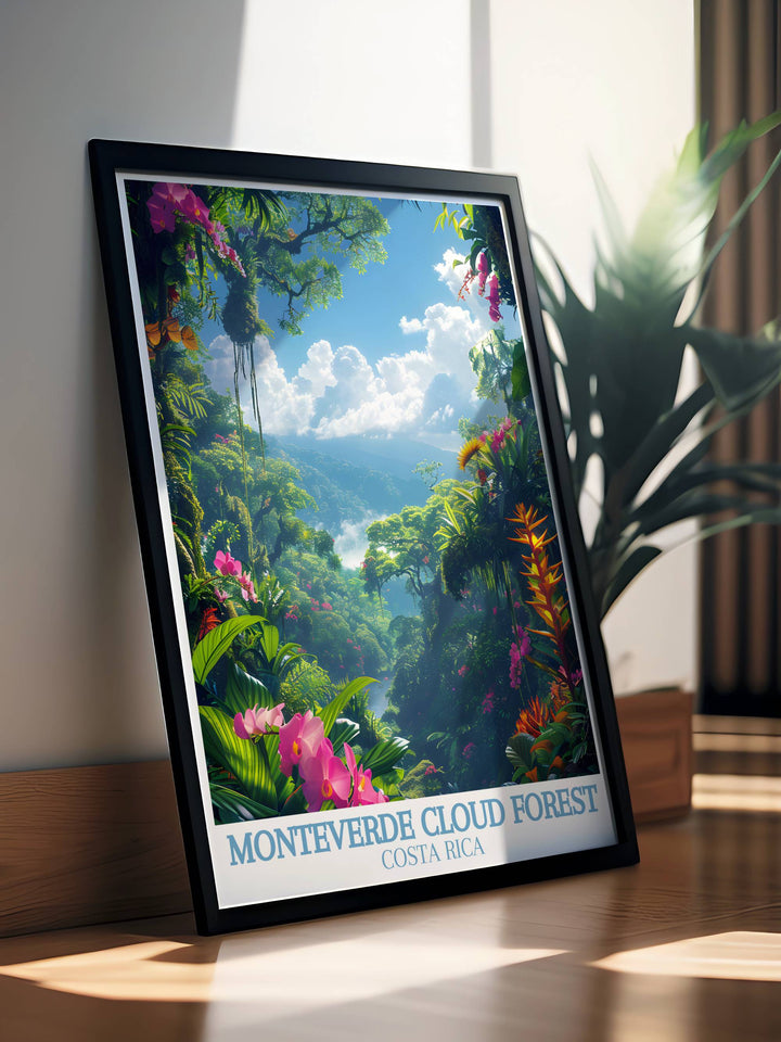 Home decor piece depicting the unique ecosystem of Monteverde Cloud Reserve, perfect for bringing the feel of the tropics indoors.