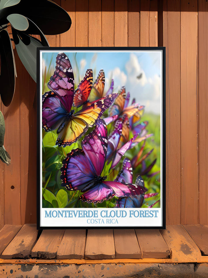 Monteverde Cloud Forest print showcasing an early morning view with sun rays piercing through the dense canopy.