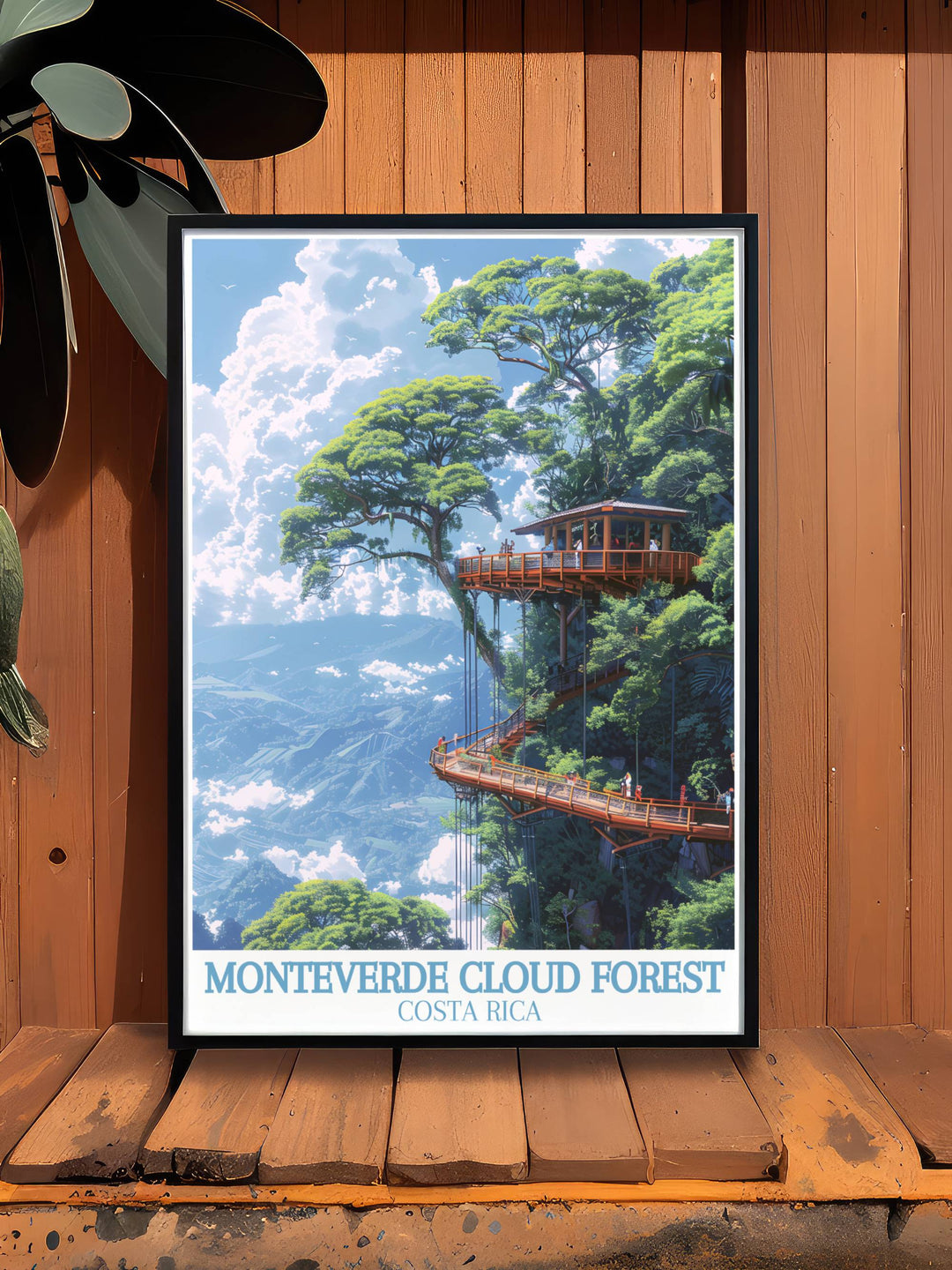 Custom print of the Monteverde Sky Walk, ideal for decorating a modern home with a touch of adventure and natural beauty.