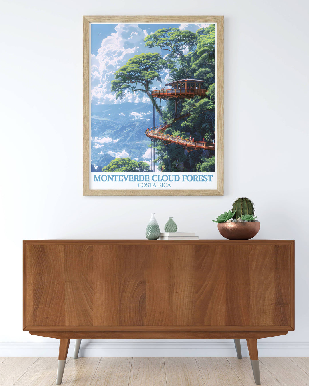 Art print showcasing the Monteverde Sky Walk, a unique perspective above the rainforest, perfect for nature enthusiasts.