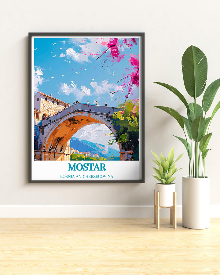 Custom print of the Old Bridge in Mostar, tailored to highlight personal memories or favorite views of this iconic landmark.