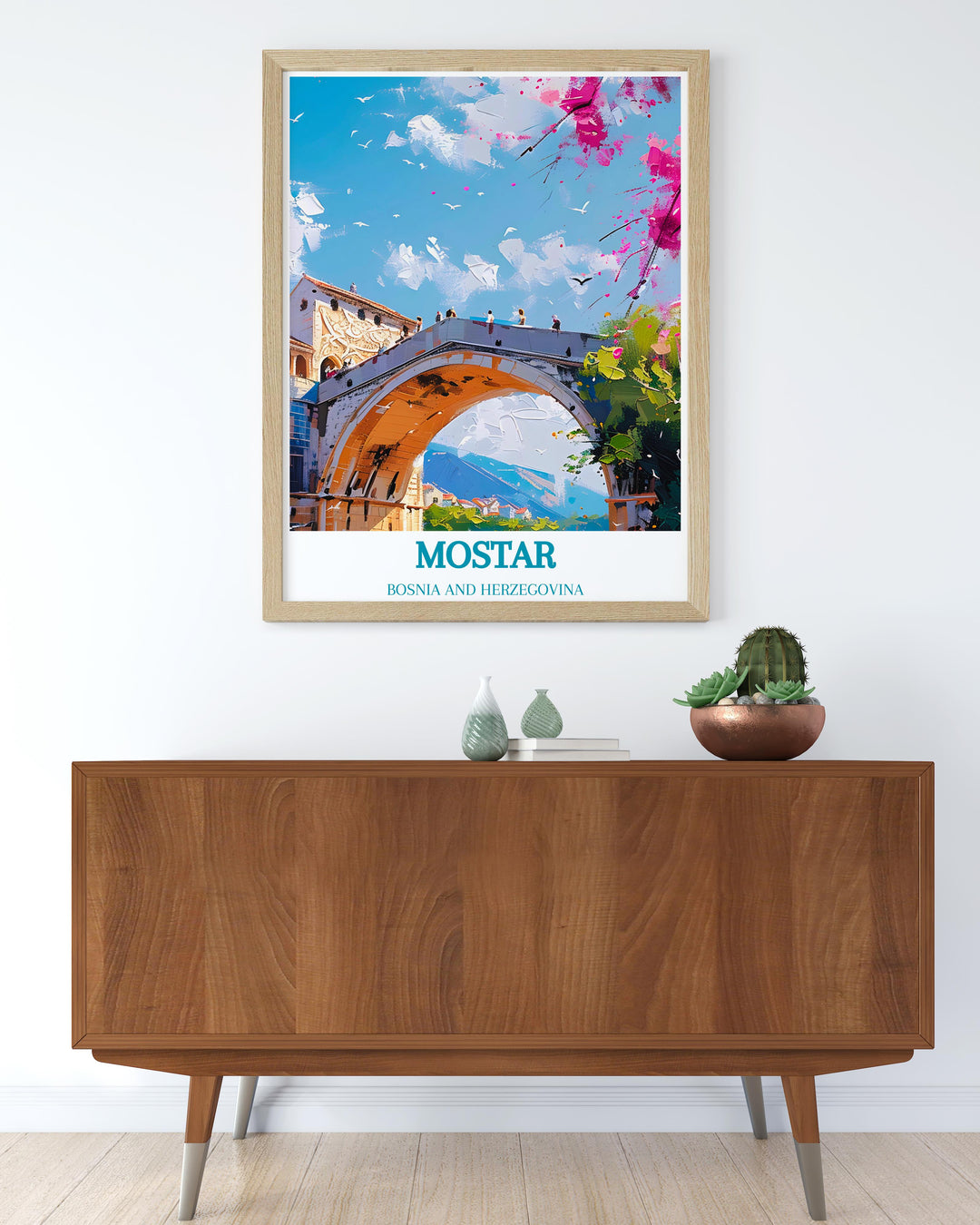 Travel poster of Bosnia, capturing the essence of Herzegovinian life and landscapes, perfect for global culture enthusiasts.