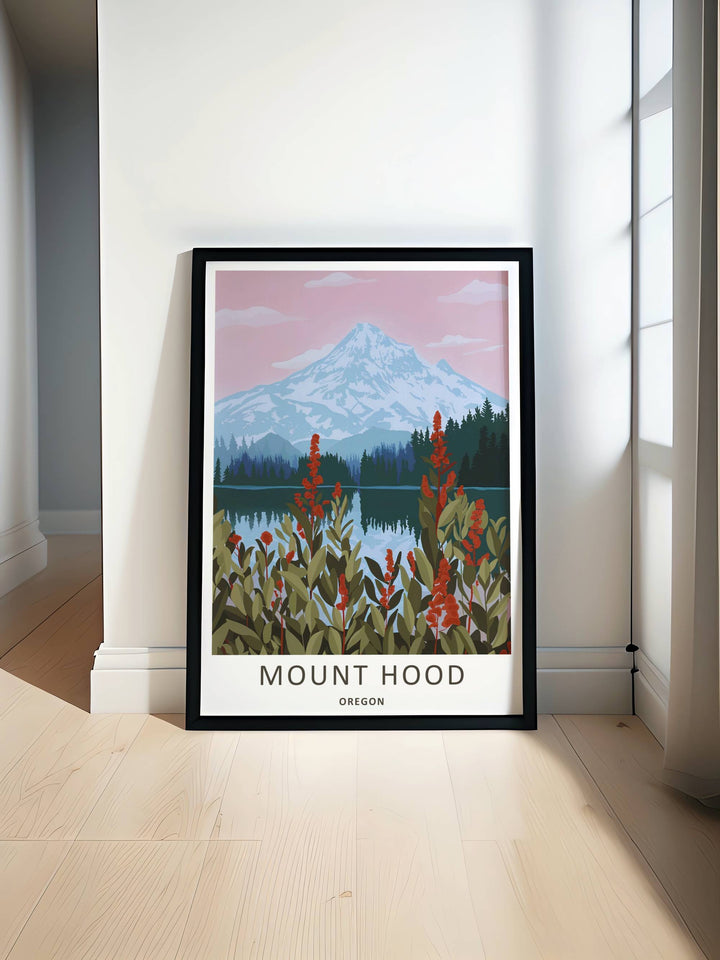 Artistic Pacific Northwest decor highlighting the contrast between sharp evergreen silhouettes and soft, sun-drenched water reflections.