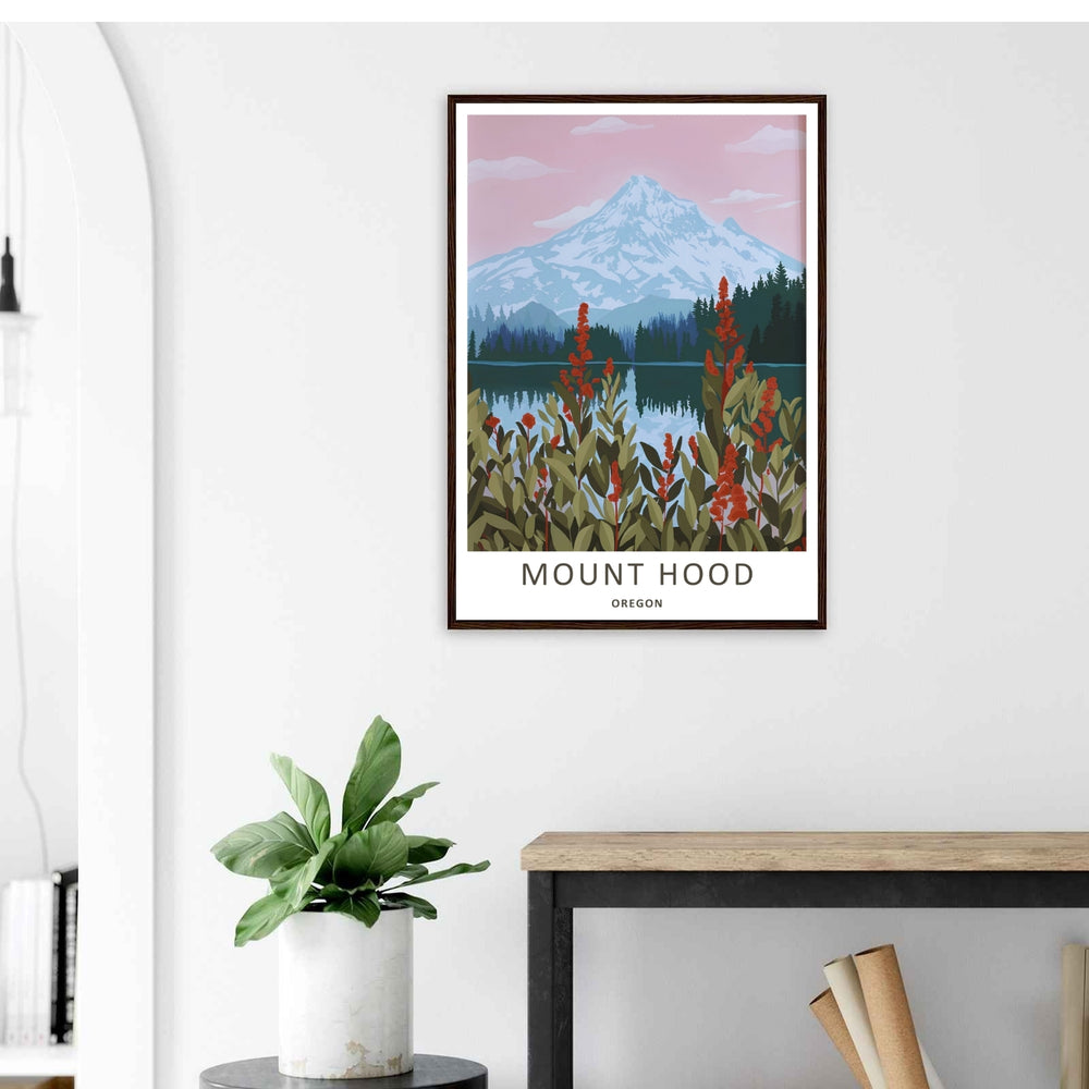 Premium matte paper art print depicting the tranquility of the Cascades, using archival inks to keep the red and pastel tones vibrant.