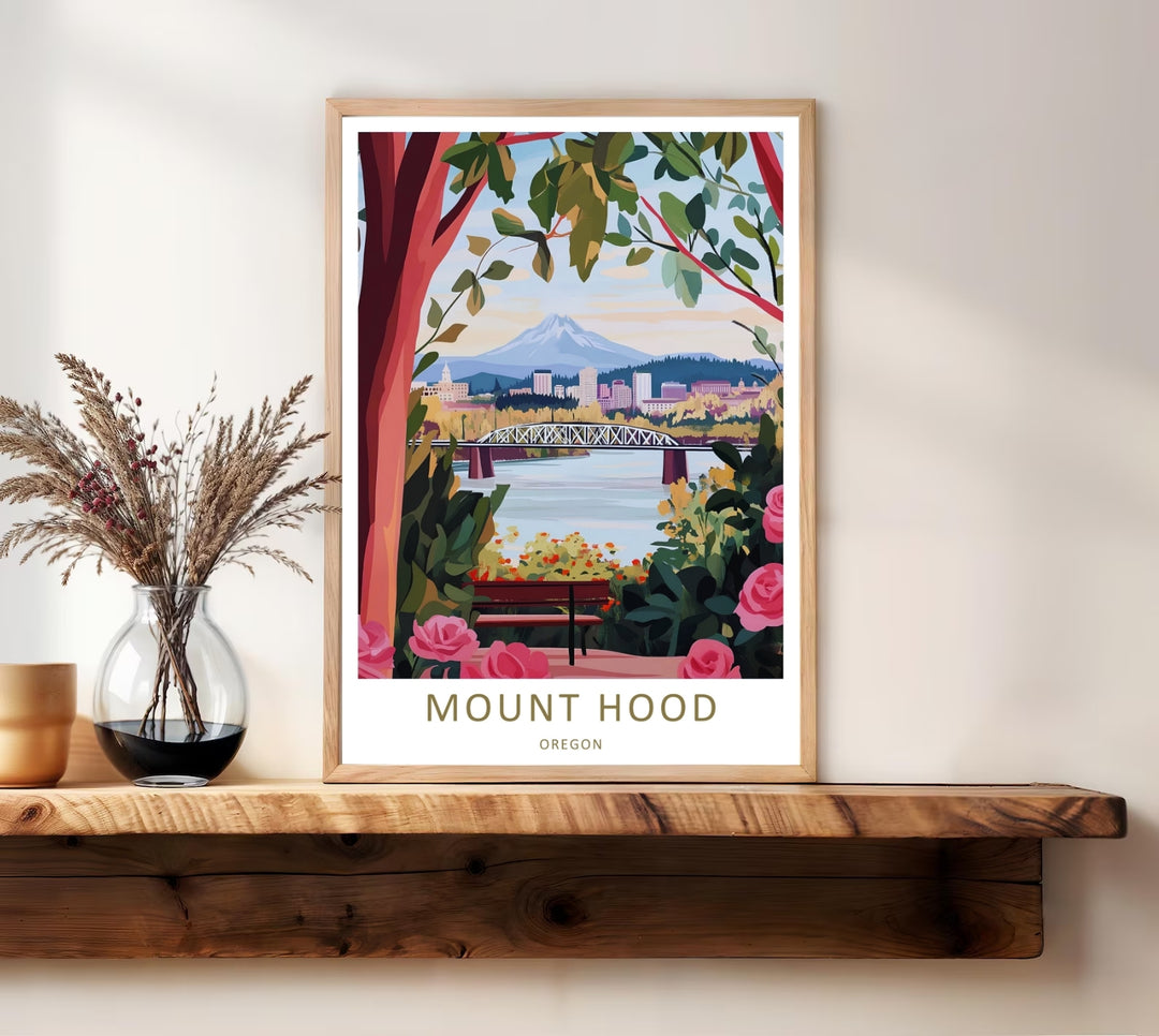 Detailed texture view of a framed graphic city skyline print, highlighting crisp vector lines and floral details on premium heavyweight paper.