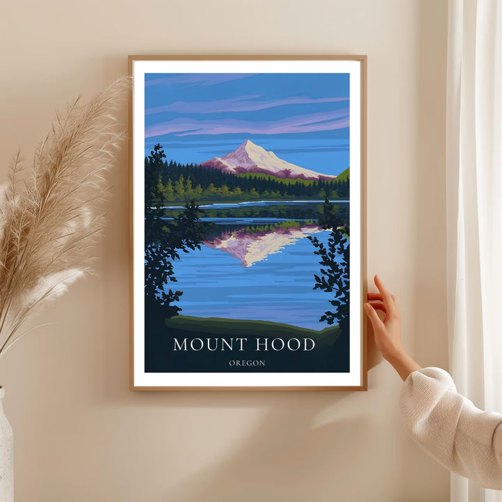 Professionally framed Mount Hood poster from MapYourDreams. Features protective glass and a durable frame as illustrated in the main product listing image setup for a clean presentation.