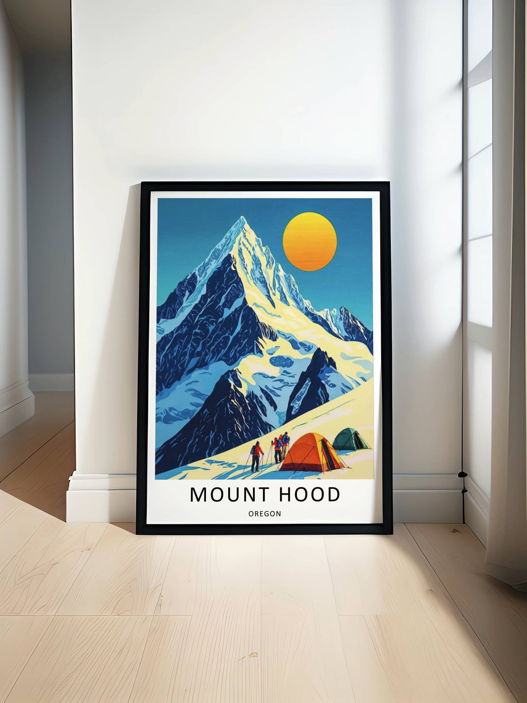 Graphic art piece of a steep ridge climb during peak daylight, serving as a motivational housewarming gift for backpackers and outdoor enthusiasts.