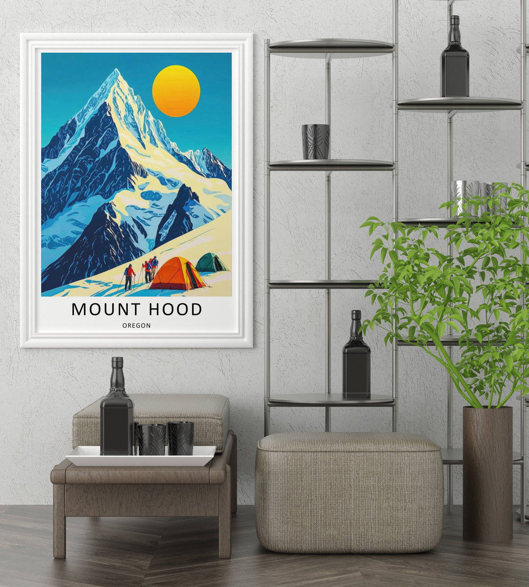 Close-up view of an adventure-themed design showcasing detailed climbers holding trekking poles against a backdrop of deep blue glacial ice shadows.