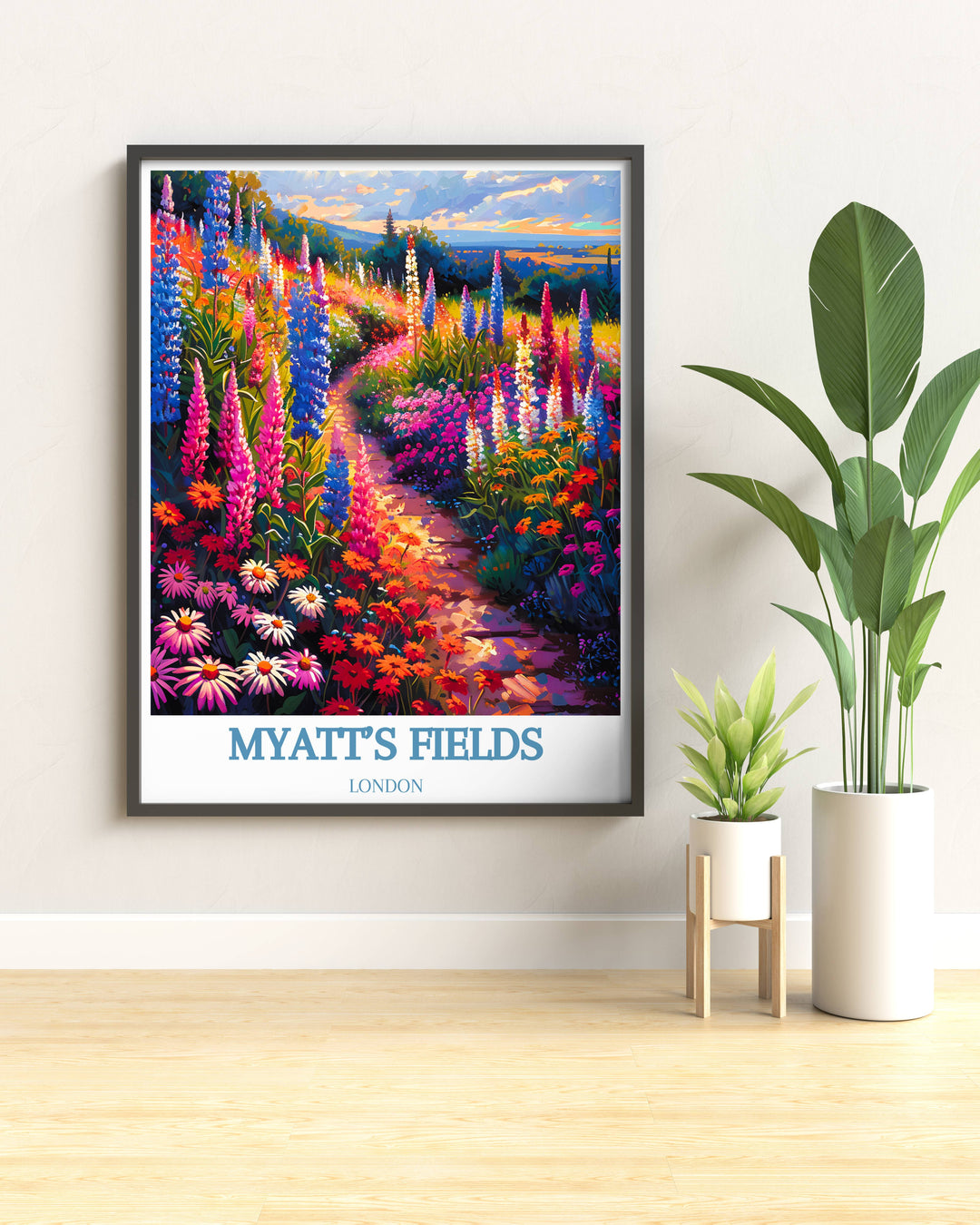 Vintage poster of Myatts Field, capturing the historical elegance of one of Londons cherished green spaces.