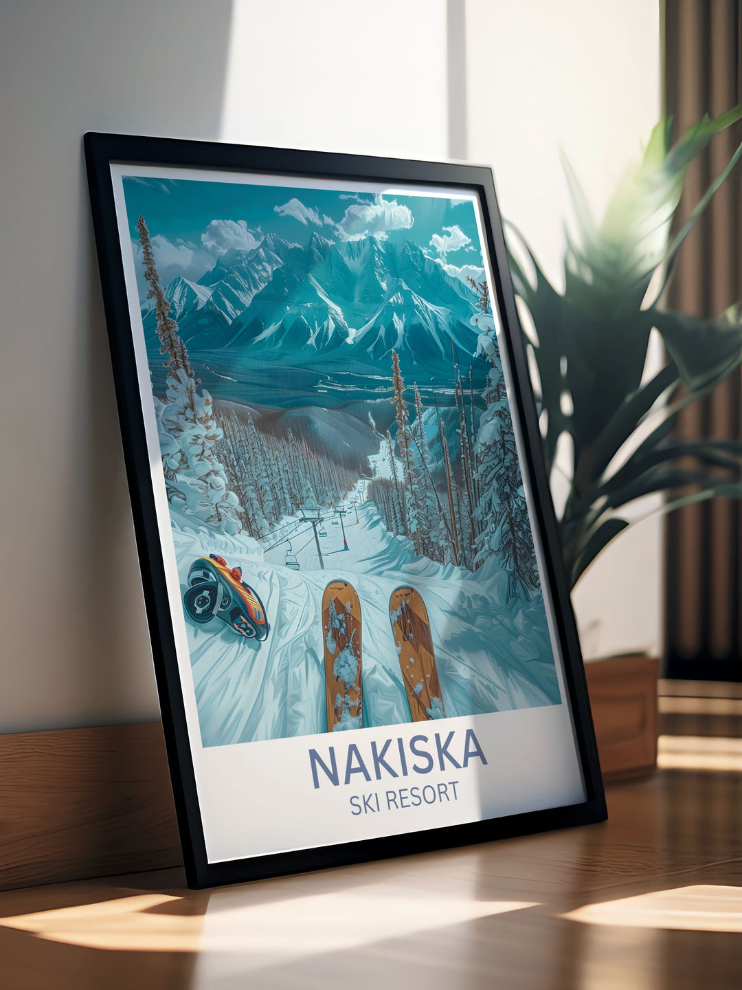Travel poster of Kananaskis Valley in summer, highlighting hiking trails and lush greenery.