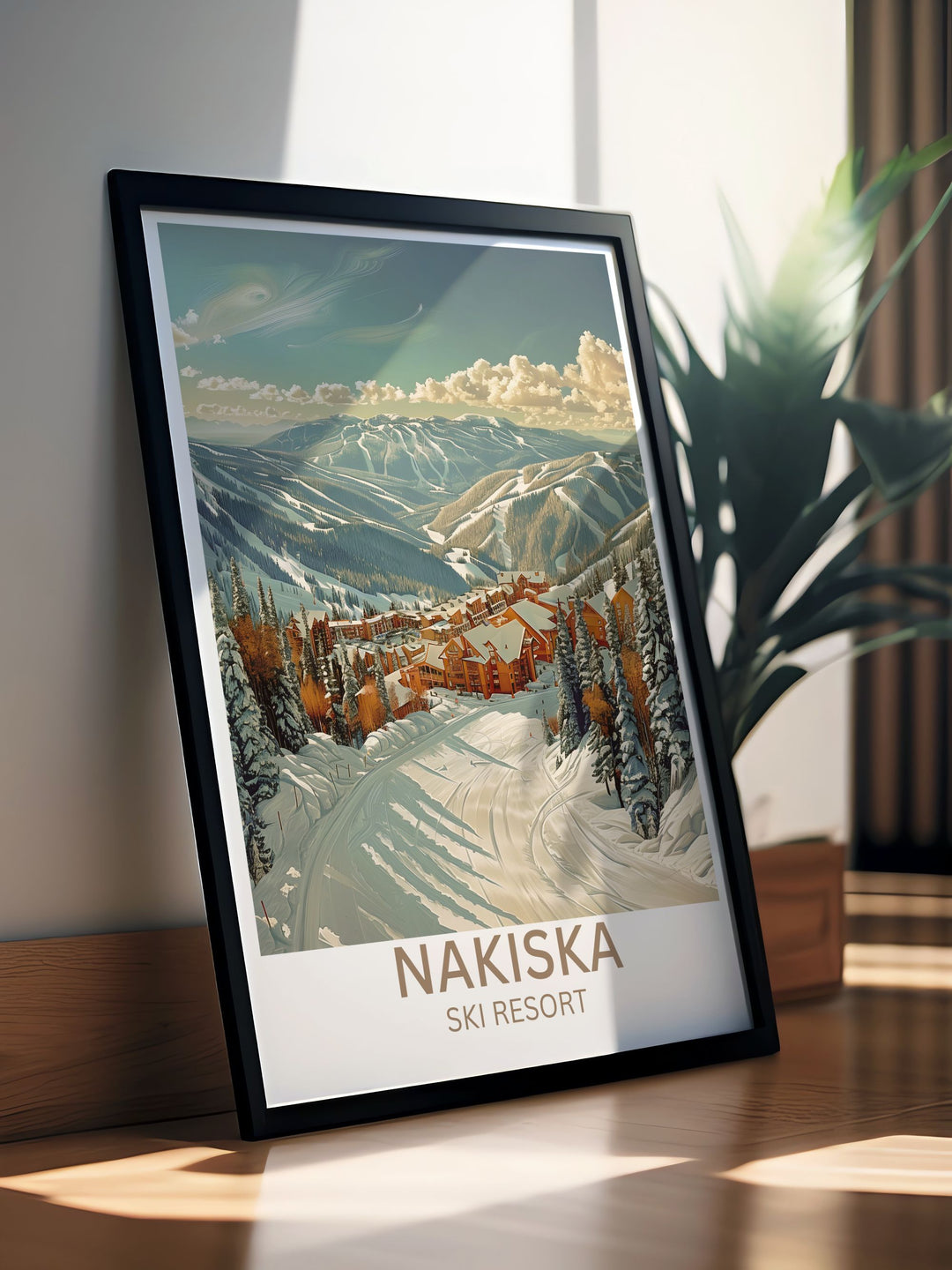 Vintage style Nakiska Ski Resort poster, evoking the nostalgia of classic Canadian skiing.