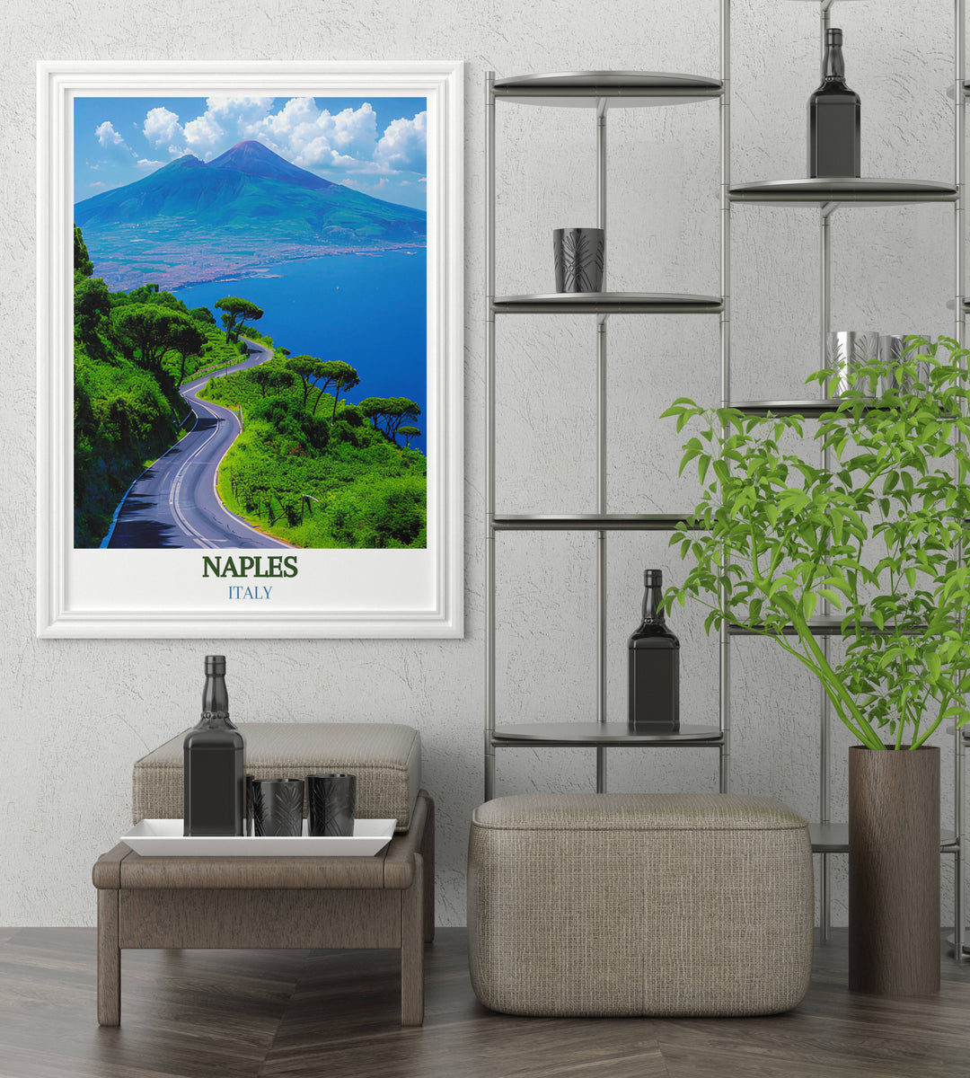 Colorful art print of Naples Florida displaying vibrant street scenes and cultural landmarks.