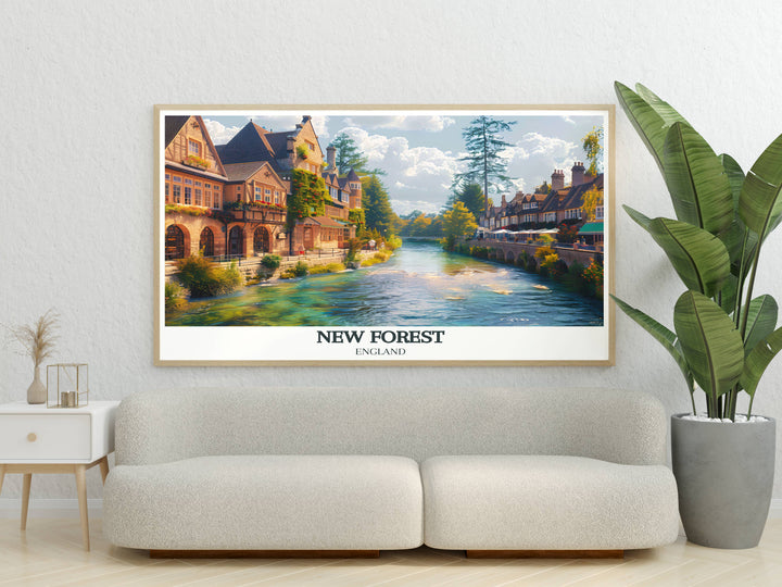 Gallery wall art depicting the scenic landscapes of New Forest in vibrant colors.
