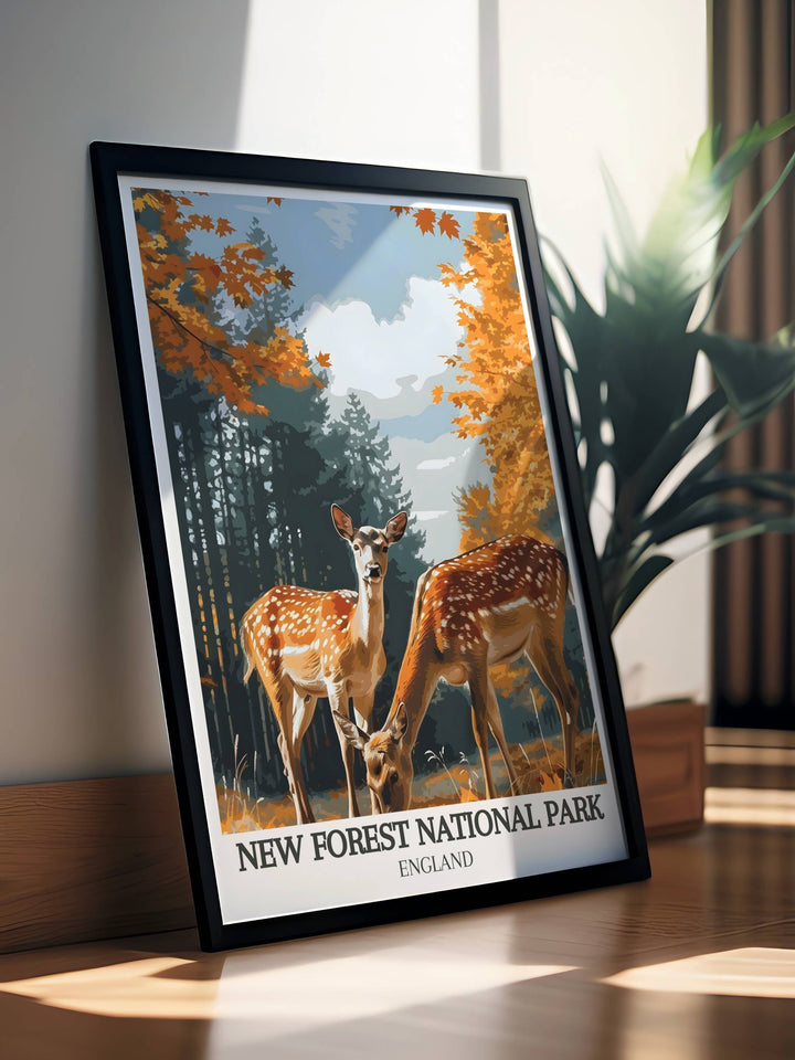 Custom print of Bolderwood Deer Sanctuary with detailed artistic rendering of deer and forest.