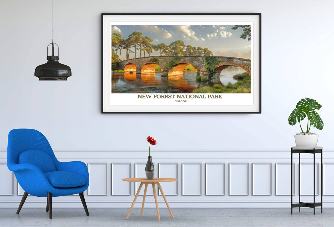 England poster print illustrating the iconic landscapes of New Forest National Park, a timeless piece for any art enthusiast.