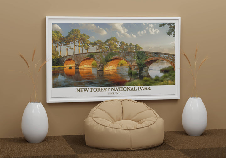 Retro England poster with a vintage design of New Forest, combining old world charm with contemporary art.