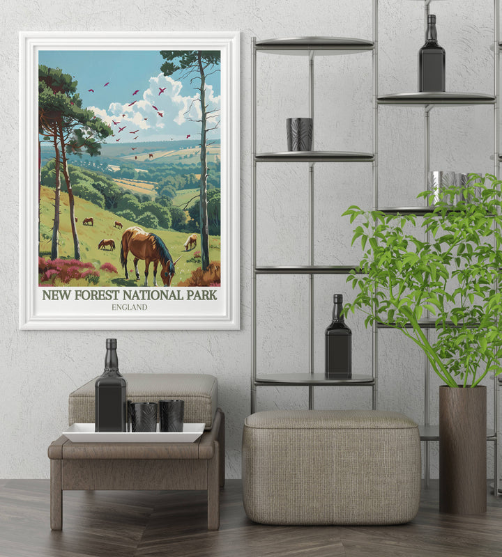 High quality print of New Forest ponies, bringing the tranquility of rural England into your home or office.