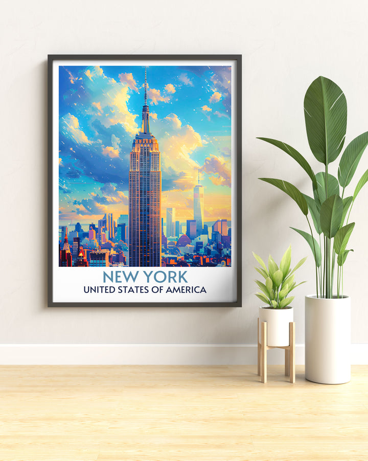 Empire State Building during a sunset, offering a warm and inviting addition to any collection.