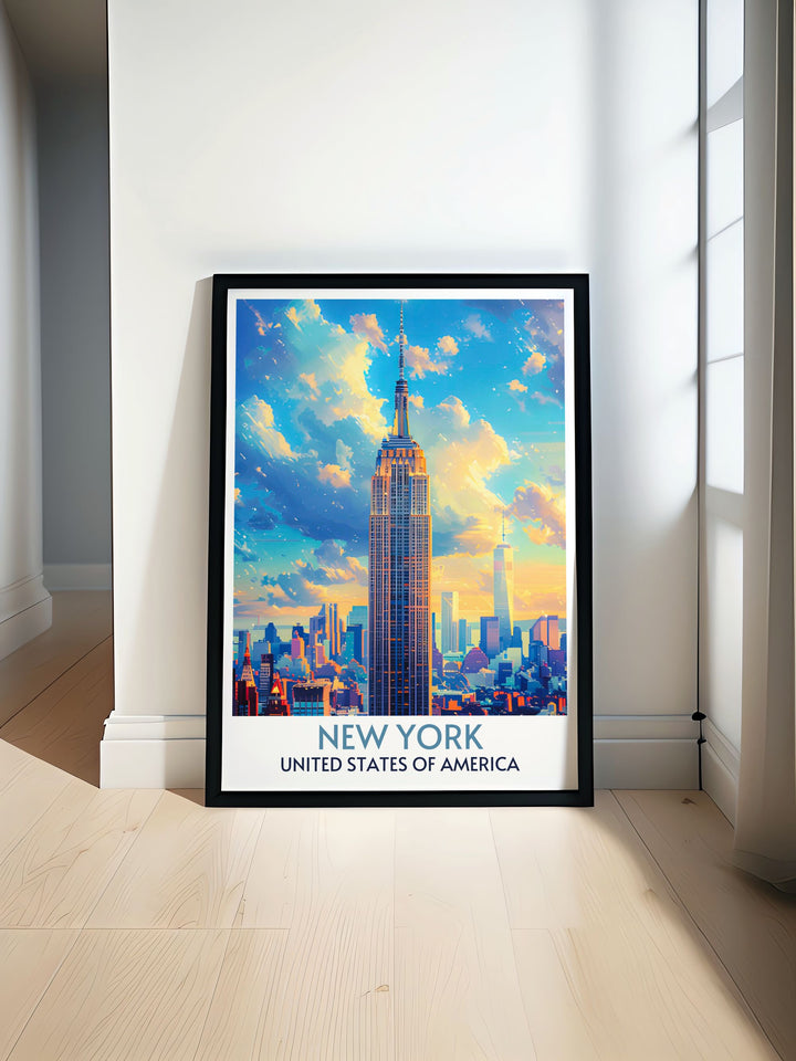 Fine art print of the Empire State Building, showcasing its towering presence in New York Citys skyline.
