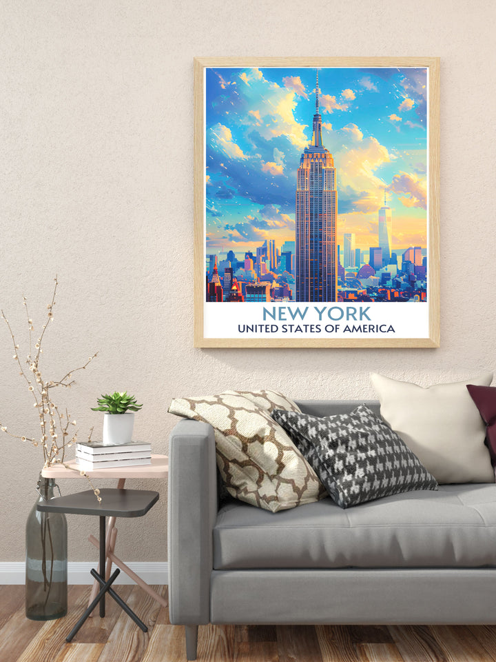 Vibrant print of the Empire State Building, capturing the essence of New Yorks urban landscape.