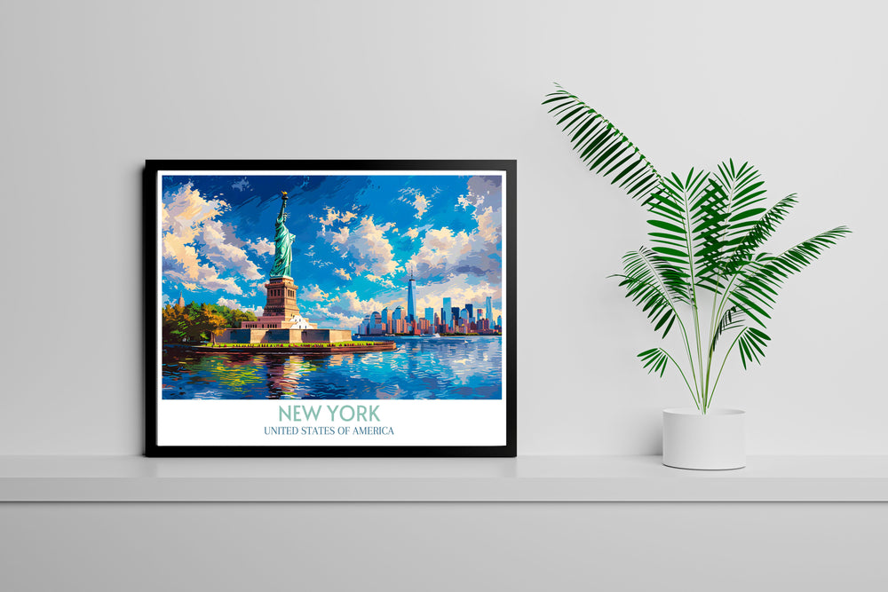 Elegant framed artwork of the Statue of Liberty, perfect for adding a historic touch to any room.
