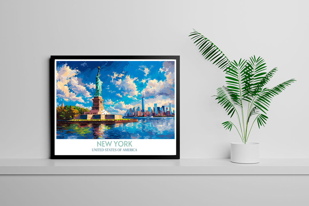 Elegant framed artwork of the Statue of Liberty, perfect for adding a historic touch to any room.